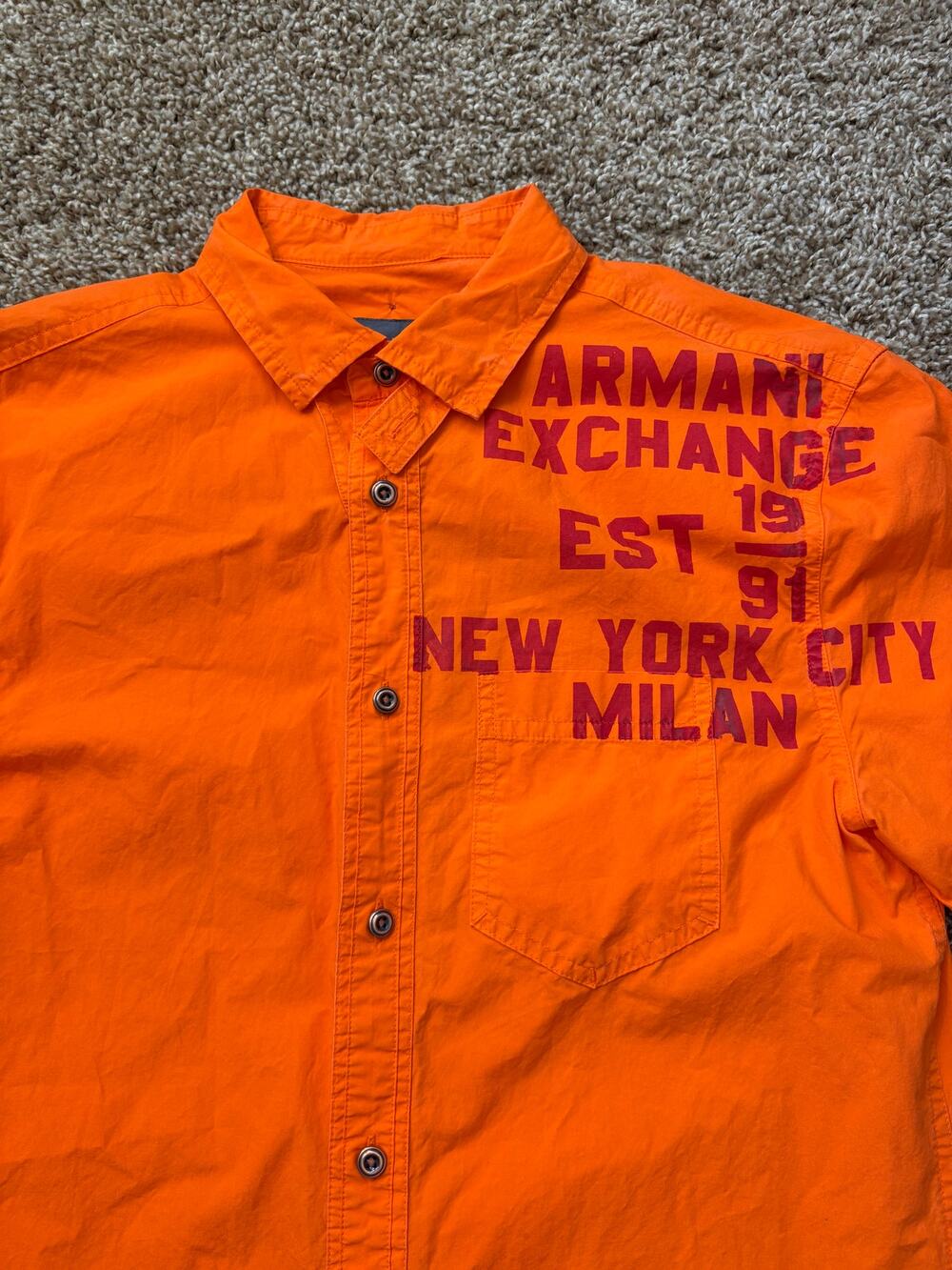 Armani Exchange Orange Button-Up Shirt with Red Chest Print